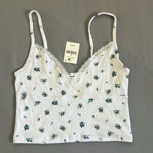 Cross Front Cami Crop Top - Beth Ditsy White
